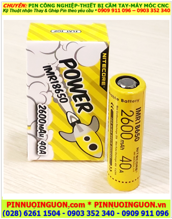 Nitecore IMR18650; Pin sạc 3.7v Lithium Nitecore IMR18650 2600mAh (dòng xả 40A, Nội trở 9.62Wh)